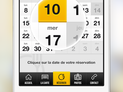 Calendar UI app application book caffee calendar date design gui interface ios iphone mobile reserve restaurant ui ux