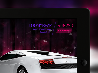 Racing Game iPad GUI Concept app application gallardo game gui interface ios ipad lamborghini pink white