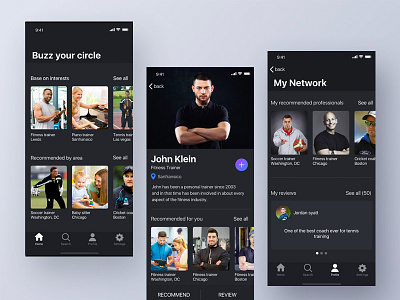 Buzz Your Circle app design buzz circle connections engage ios iphonex minimal my network profile recommendation review trainer ui ux