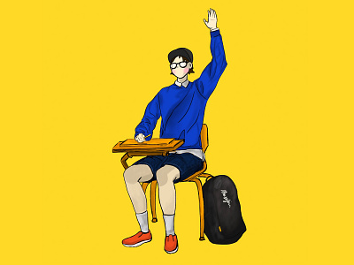 Hello! art design hands up hello illust illustration ipad ipad pro procreate school sitting student sweater yellow