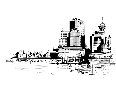 Vancouver City art black and white canada city draw illust illustration line sketch vancouver