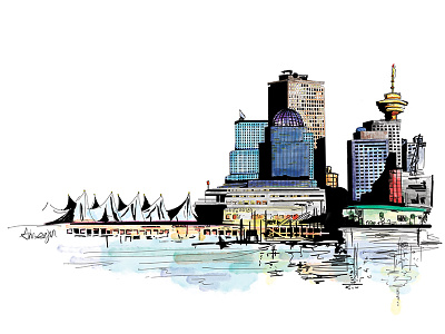 Vancouver City art beautiful city canada canada place city color downtow draw illust sketch vancouver water