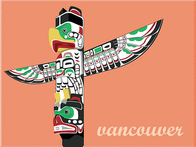 Vancouver Totem Pole art bc canada color draw illust pole totel vancouver vector