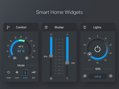 Smart Home Widgets Dark Theme design neomorphism product product design smarthome ui uiux ux widgets