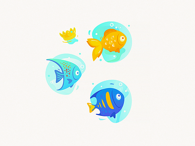 Super-Colorful Cute Fishies cartoon characters cute fish gold fish illustration vector