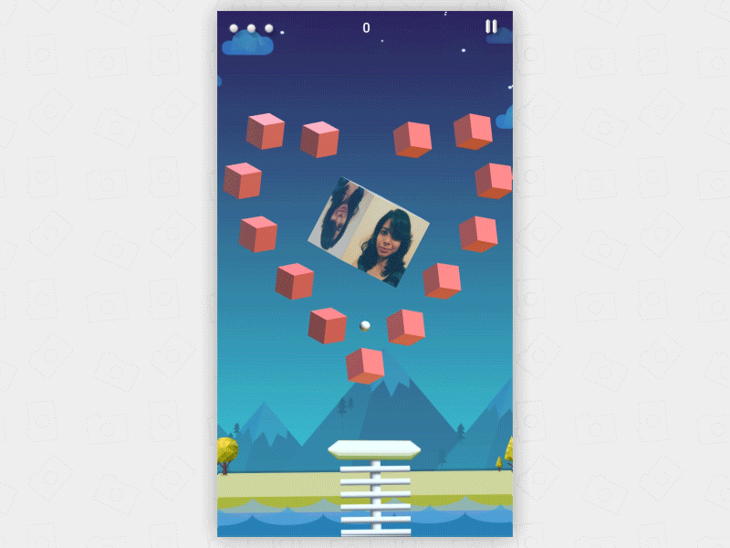 Selfie_HeartBreaker 3d animation app blue brick breaker character clean design gif selfie simple ui