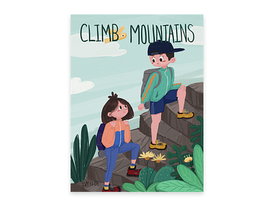 Let's go climb together freehand illustration 插图