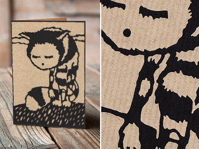 Tired Tomcat character greeting card illustration linocut