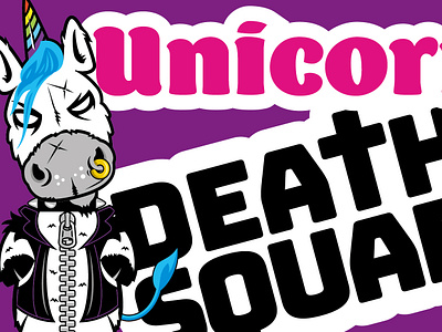 Unicorn Death Squad animal branding cartoon character design emo fluffy goth grunge illustration logo nose ring pink pony tee typo typography unicorn zip