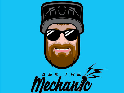 Ask The Mechanic beard bike branding character design face helmet illustration logo mtb sport sticker sunglasses t shirt typo typography vector