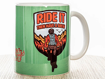 Have A Brew accessories badge bike brew camping character clothing coffee coffeemug design green illustration logo mountains mtb mug outdoors shield tea trail