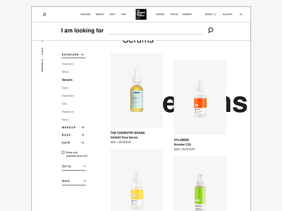 Deciem Products Page black and white categories ecommerce ecommerce shop menu minimalism minimalistic website product products products page redesign search search bar search engine ui ui design ux web webdesign