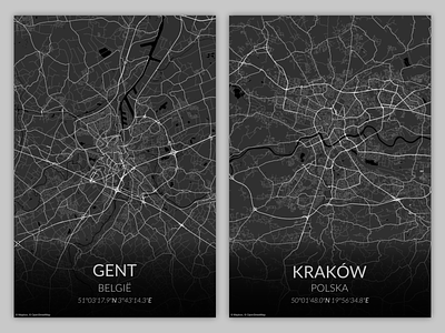 Grayscale city maps poster design