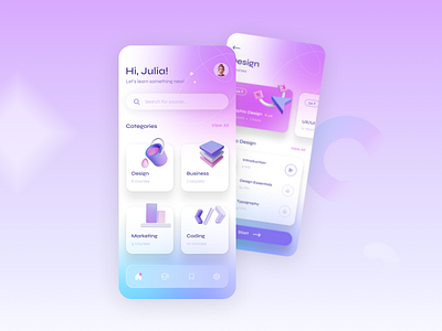 Education Mobile App app design education glassmorphism interface design learning mobile onlinelearning ui uxui