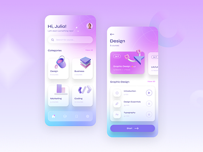 Education Mobile App app design education glassmorphism interface design learning mobile online learning onlinelearning ui uxui