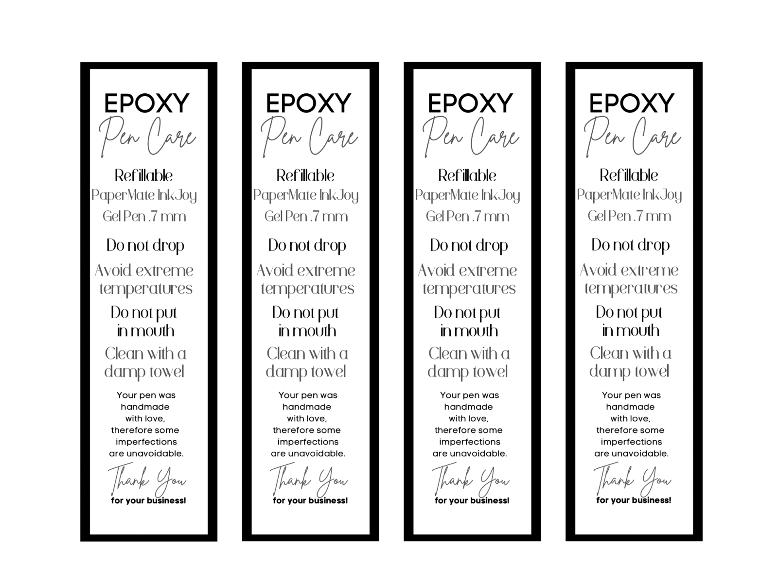 Epoxy Pen Care Card White by Carrie Higgins on Dribbble