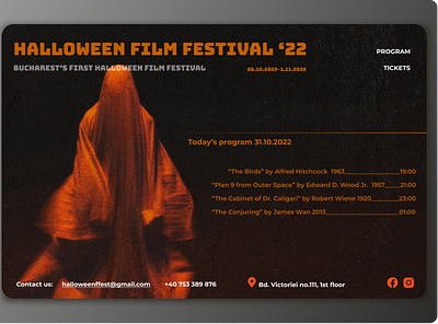 Halloween film festival home page design festival film festival graphic design halloween horror movie movie movie festival spooky ui ui design ux ux design web design