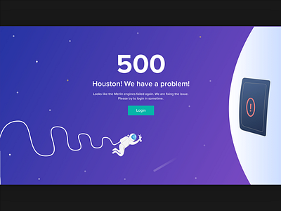 Error screen 500 500 blue error error 500 error page gradient houston illustration login merlin night purple screen shooting star space spaceman spaceship spacesuit star wrench