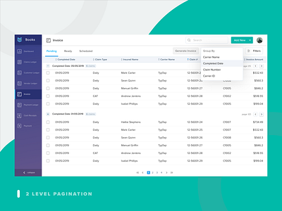 Table Pagination accounting bills books claims complex finance green grouping insurance invoice pagination purple receipt table teal