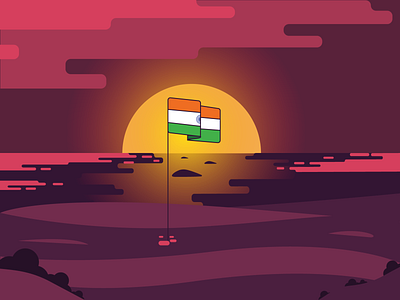 Dusk beach dusk flag gradient high contrast independence day india republic day sand