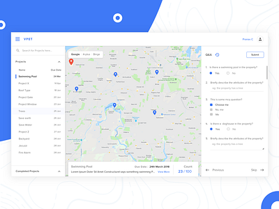 Material Design Dashboard UI blue circles dashboard design drawer map maps material minimalism rover sheets topography ui ux white