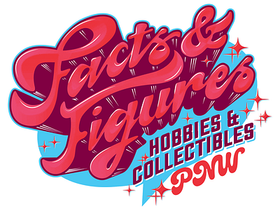 Facts & Figures Logo Progress branding collectible comic comic book design graphic novel halftone hand lettering illustration illustrator logo nerd retro script type typography vintage