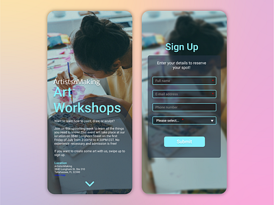 Sign Up Page for an Art Workshop app dailyui design figma graphic design mobile registration signup signup form simple ui