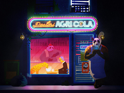 Pastori Agri Cola helsinki hip hop illustrator neon night noodles panda pastori rap restaurant street