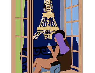 Lovers couple couple design doodle illustration ilystration paris pic vector window