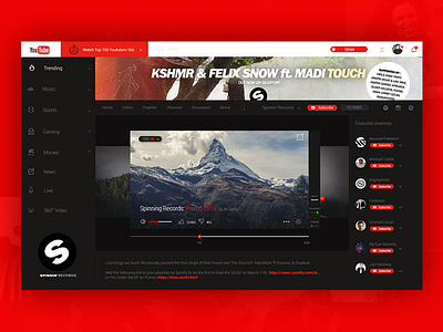 Youtube Profile Page - Concept art black design direction graphic music photoshop project red video youtube