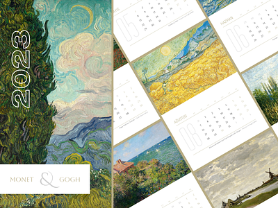 Claude Monet & Vincent van Gogh Calendar calendar claude monet desk calendar inkscape painting print design takvim typography van gogh
