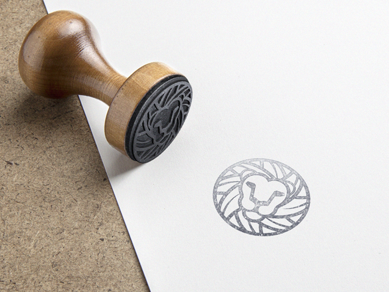Lion Mark mockup lion mark logo circle stroke contur gray scale black rubber stamp