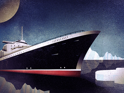 Icebreaker editorial flat iceberg illustration retro sea ship sky texuture vector vintage