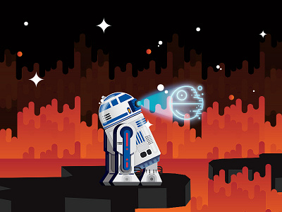 R2-D2 death star fire flat icon illustration lava mustafar r2d2 rebels robot star wars vector