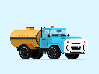 ZiL - 130 blue emergency flat icon isometric noise soviet tank truck vector zil