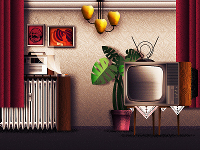 Livingroom livingroom old radio retro room signal soviet television texture vector vintage wooden