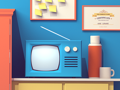 Them 90's - Daily 3D 3d isometric mood render retro sticky notes television tv