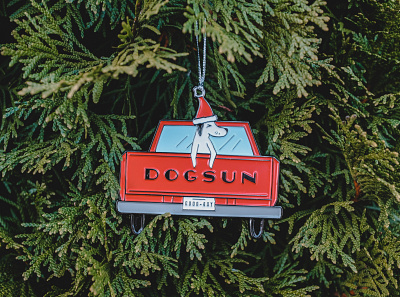 Dogsun Christmas Ornament datsun dog dogsun enamel good boy ornament pickup truck