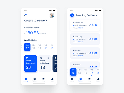 Delivery client application app card deliver goods design ui