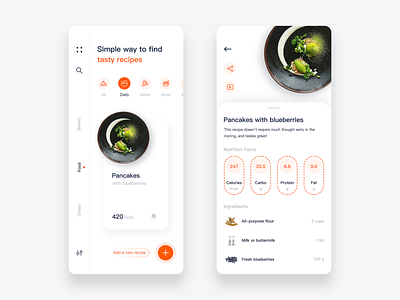 Recipe application design app card design fine food menu ui