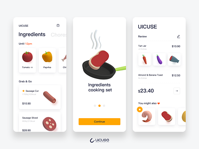 Gourmet app aliment app card design fine food food ingredients repast ui