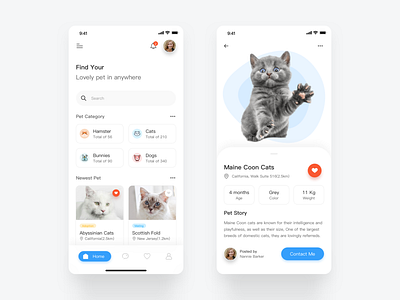 Pet app app card card package design pet ui