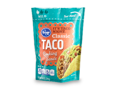 Kroger Cooking Sauce food packaging label design mexican pouch redesign taco turquoise