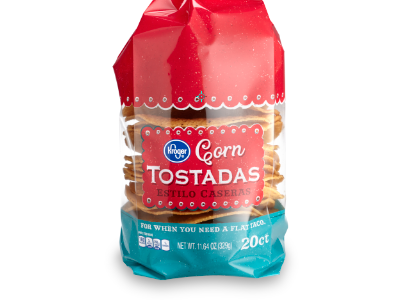 Kroger Tostadas food packaging grocery label design mexican turquoise window