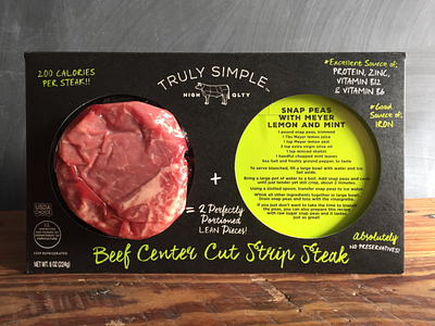 Truly Simple™ Steaks black cow food label logo meat package design packaging steak upscale