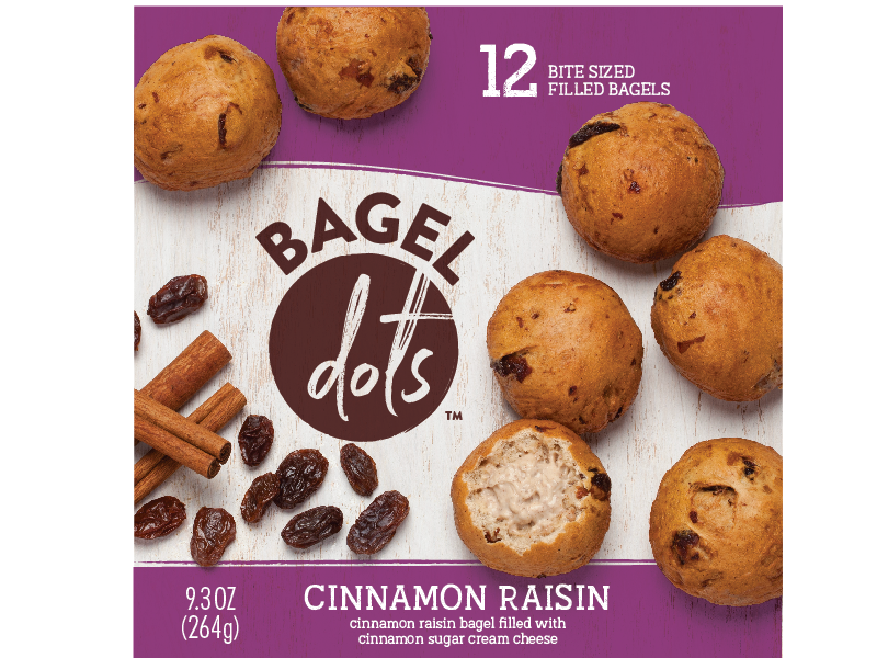 Bagel Dots zipper raisin cinnamon frozen film breakfast purple food label package design packaging bagels