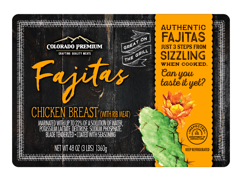 Fajitas grill typography orange wood black cactus food label package design packaging mexican