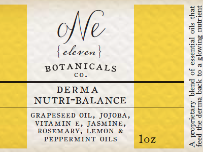 one eleven botanicals oil label apothecary beauty logo monogram vintage yellow