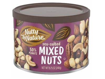 Nutty By Nature food funny illustration label label design logo nuts package design packaging purple rap redesign