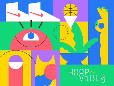 Hoop Vibes abstract basketball design figma graphic design hoops illustration minimal nike pop color sneakers typography vector vibes